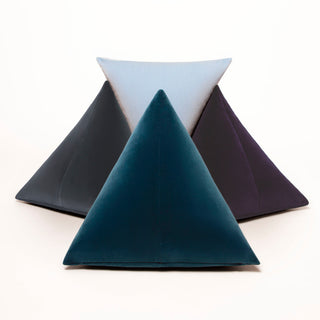 Shop our blue modern throw pillow, the BEIJA. Pyramid-shaped and handmade from the finest velvet and materials by skilled craftspersons in our Manhattan studio.