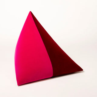 Shop our dark red modern throw pillow, the BEIJA BICOLOR. Pyramid-shaped and handmade from the finest velvet and materials by skilled craftspersons in our Manhattan studio.