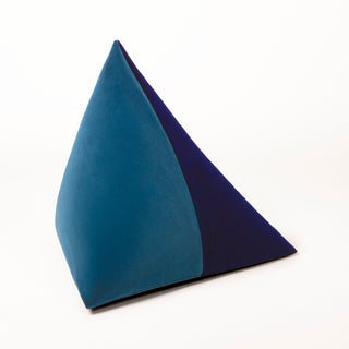 Shop our peacock blue modern throw pillow, the BEIJA BICOLOR. Pyramid-shaped and handmade from the finest velvet and materials by skilled craftspersons in our Manhattan studio.