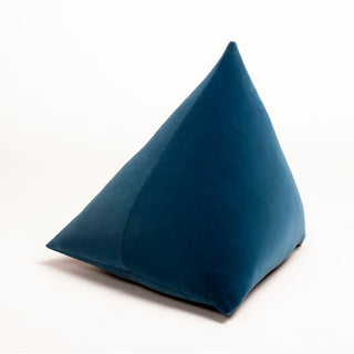 Shop our blue modern throw pillow, the BEIJA. Pyramid-shaped and handmade from the finest velvet and materials by skilled craftspersons in our Manhattan studio.