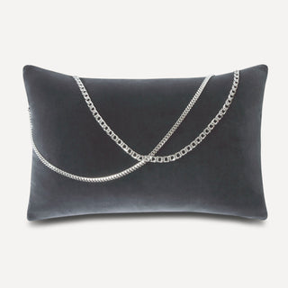 Shop our gray designer lumbar pillow, the BIANCA. Handmade from the finest velvet and materials by skilled craftspersons in our Manhattan studio.