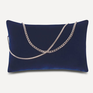 Shop our navy designer lumbar pillow, the BIANCA. Handmade from the finest velvet and materials by skilled craftspersons in our Manhattan studio.